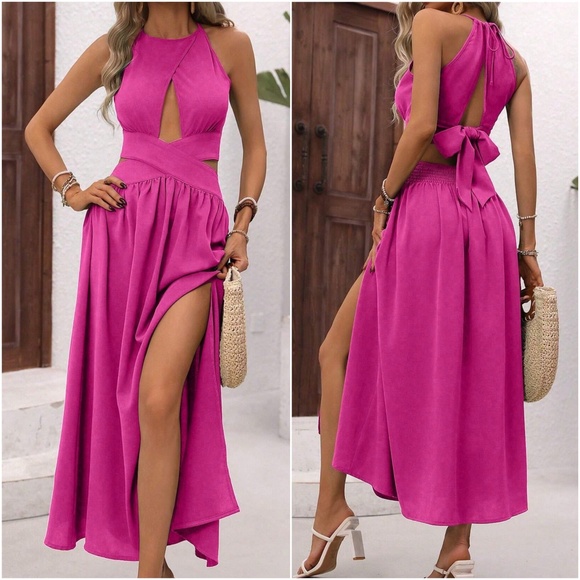 Luxe Cut out Tie Back Split Thigh Party Occasion Dress - Picture 3 of 10